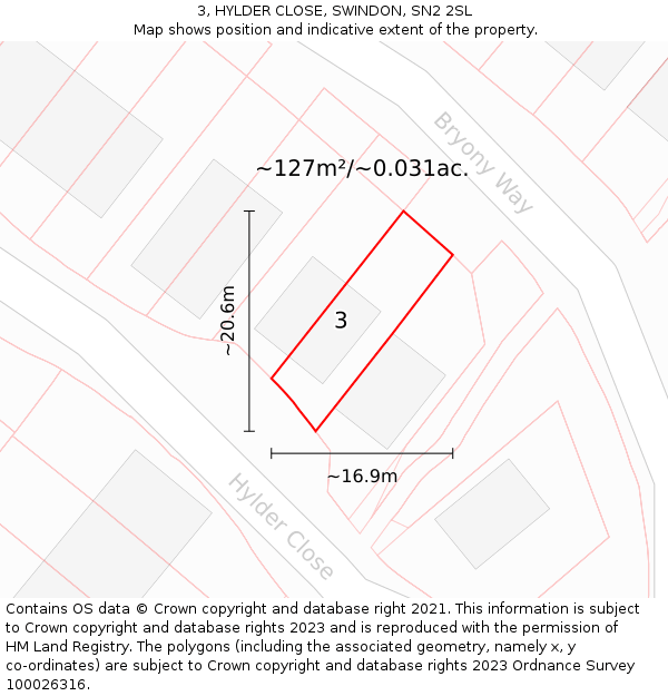 3, HYLDER CLOSE, SWINDON, SN2 2SL: Plot and title map