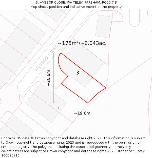 3, HYSSOP CLOSE, WHITELEY, FAREHAM, PO15 7JS: Plot and title map