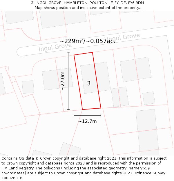 3, INGOL GROVE, HAMBLETON, POULTON-LE-FYLDE, FY6 9DN: Plot and title map