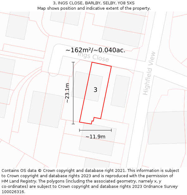 3, INGS CLOSE, BARLBY, SELBY, YO8 5XS: Plot and title map