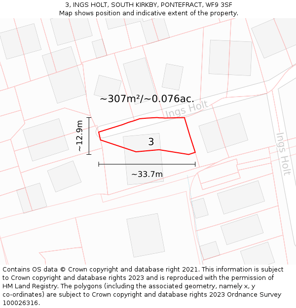 3, INGS HOLT, SOUTH KIRKBY, PONTEFRACT, WF9 3SF: Plot and title map