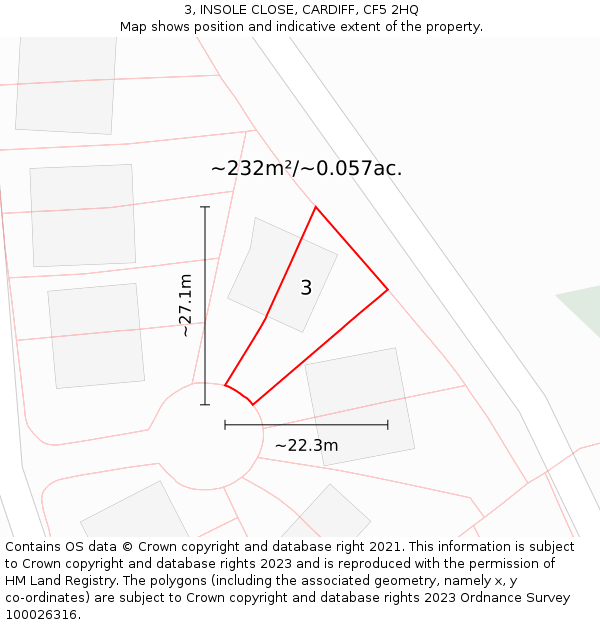 3, INSOLE CLOSE, CARDIFF, CF5 2HQ: Plot and title map