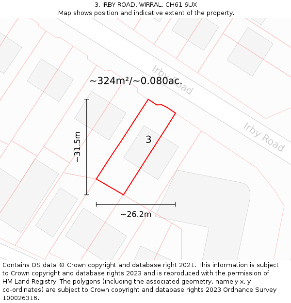 3, IRBY ROAD, WIRRAL, CH61 6UX: Plot and title map