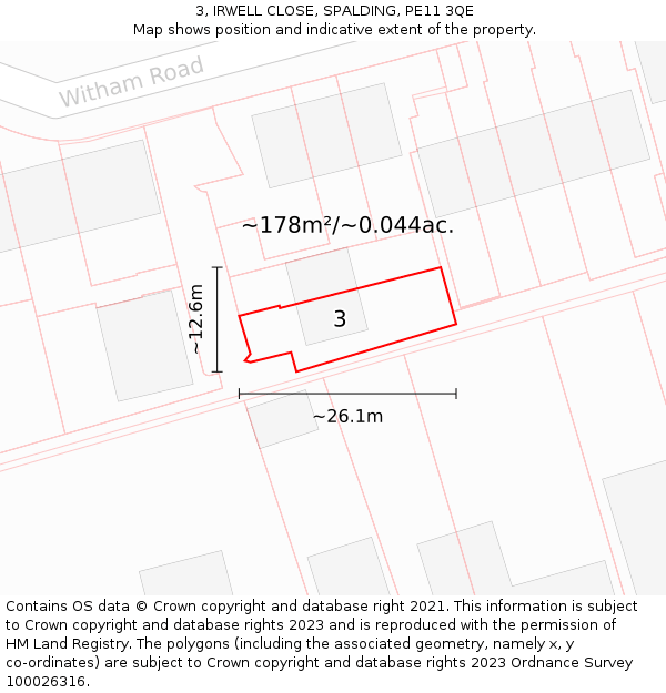 3, IRWELL CLOSE, SPALDING, PE11 3QE: Plot and title map