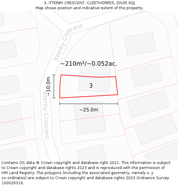 3, ITTERBY CRESCENT, CLEETHORPES, DN35 9QJ: Plot and title map