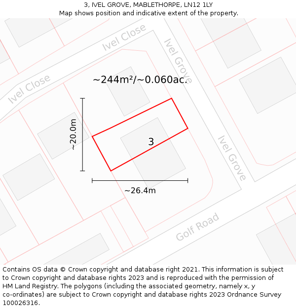 3, IVEL GROVE, MABLETHORPE, LN12 1LY: Plot and title map