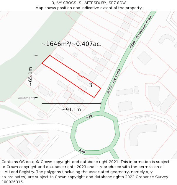 3, IVY CROSS, SHAFTESBURY, SP7 8DW: Plot and title map