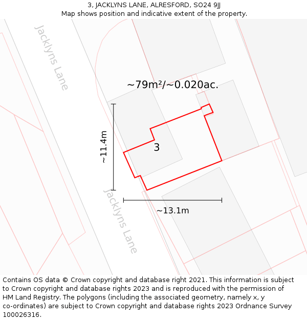 3, JACKLYNS LANE, ALRESFORD, SO24 9JJ: Plot and title map