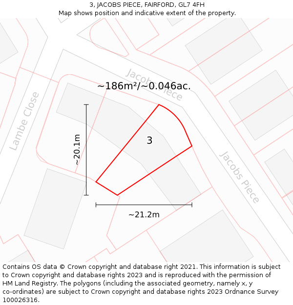 3, JACOBS PIECE, FAIRFORD, GL7 4FH: Plot and title map