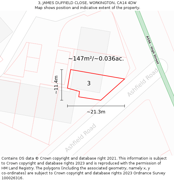 3, JAMES DUFFIELD CLOSE, WORKINGTON, CA14 4DW: Plot and title map