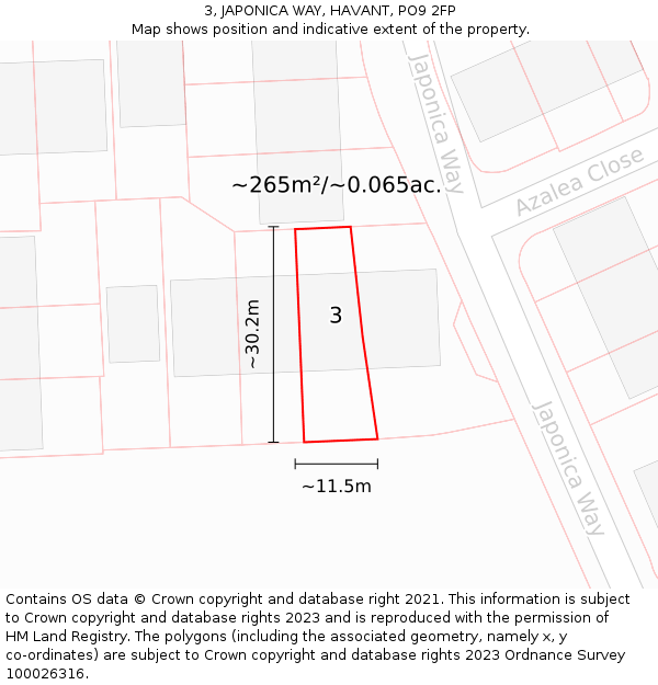 3, JAPONICA WAY, HAVANT, PO9 2FP: Plot and title map