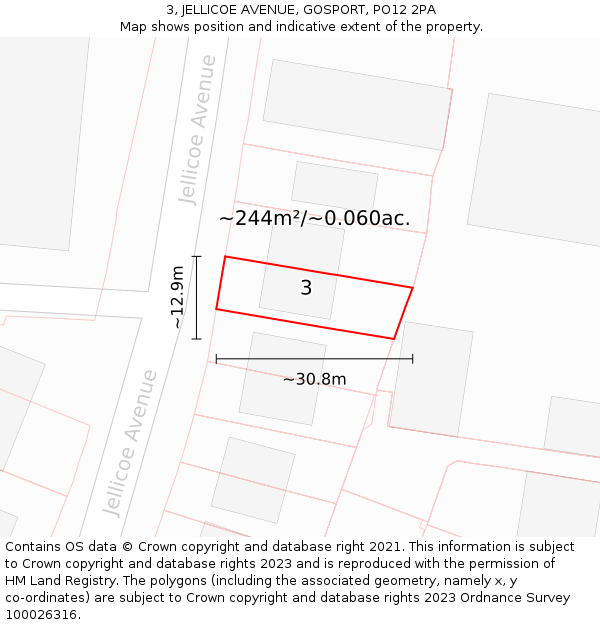 3, JELLICOE AVENUE, GOSPORT, PO12 2PA: Plot and title map