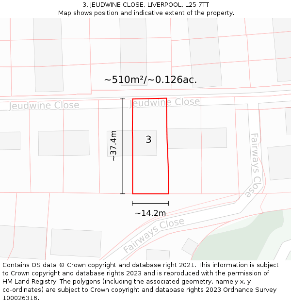 3, JEUDWINE CLOSE, LIVERPOOL, L25 7TT: Plot and title map