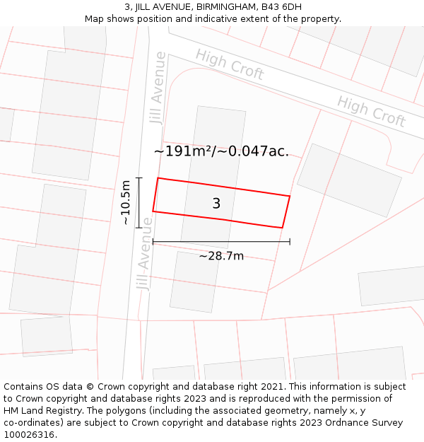 3, JILL AVENUE, BIRMINGHAM, B43 6DH: Plot and title map