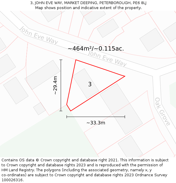3, JOHN EVE WAY, MARKET DEEPING, PETERBOROUGH, PE6 8LJ: Plot and title map