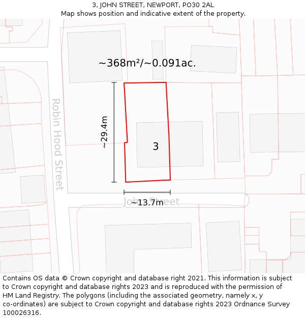 3, JOHN STREET, NEWPORT, PO30 2AL: Plot and title map