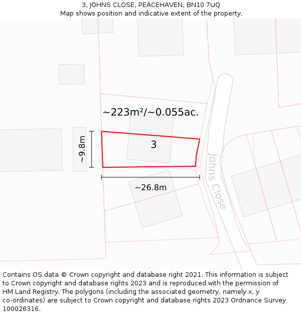 3, JOHNS CLOSE, PEACEHAVEN, BN10 7UQ: Plot and title map