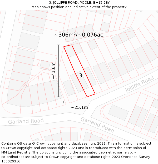 3, JOLLIFFE ROAD, POOLE, BH15 2EY: Plot and title map