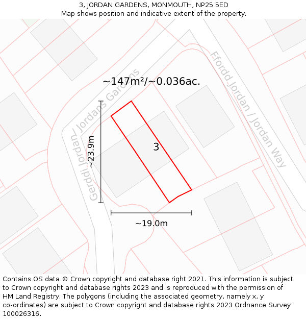 3, JORDAN GARDENS, MONMOUTH, NP25 5ED: Plot and title map