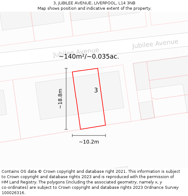 3, JUBILEE AVENUE, LIVERPOOL, L14 3NB: Plot and title map