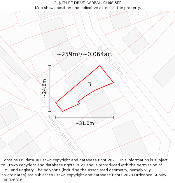 3, JUBILEE DRIVE, WIRRAL, CH48 5EE: Plot and title map