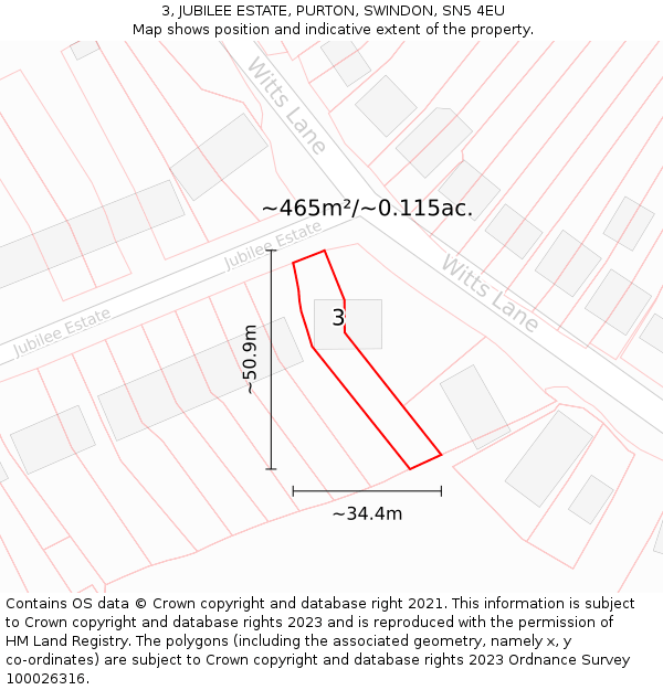 3, JUBILEE ESTATE, PURTON, SWINDON, SN5 4EU: Plot and title map