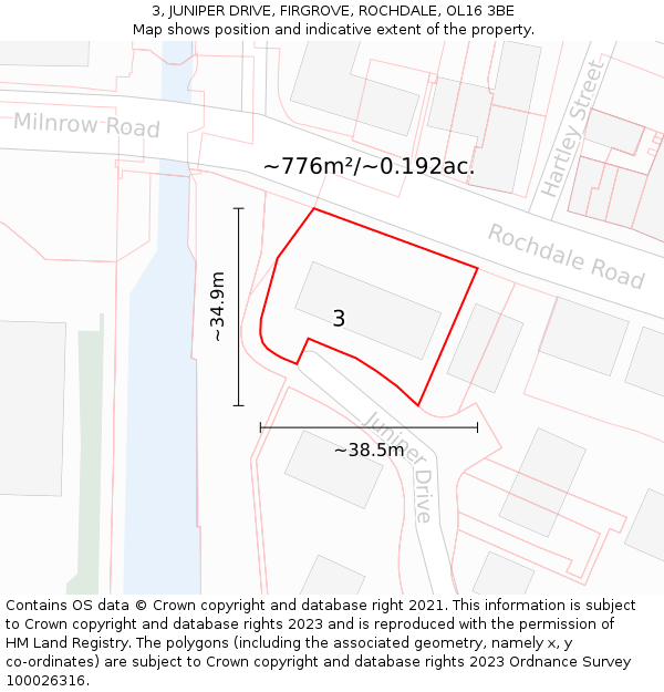 3, JUNIPER DRIVE, FIRGROVE, ROCHDALE, OL16 3BE: Plot and title map
