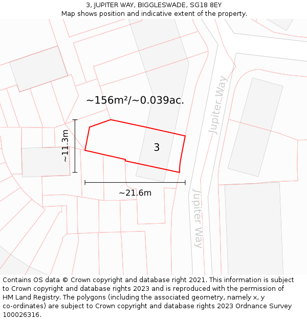 3, JUPITER WAY, BIGGLESWADE, SG18 8EY: Plot and title map