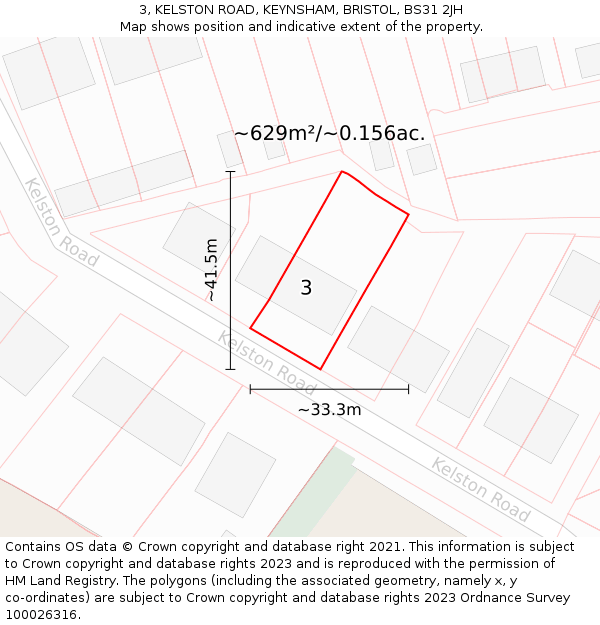 3, KELSTON ROAD, KEYNSHAM, BRISTOL, BS31 2JH: Plot and title map