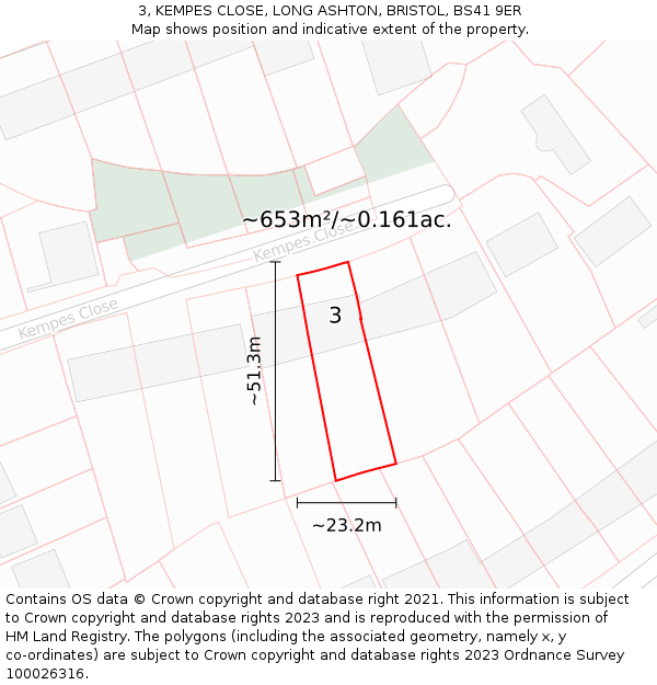 3, KEMPES CLOSE, LONG ASHTON, BRISTOL, BS41 9ER: Plot and title map