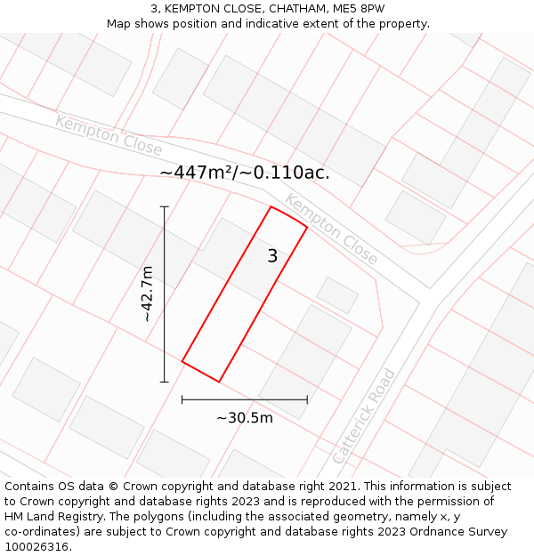 3, KEMPTON CLOSE, CHATHAM, ME5 8PW: Plot and title map