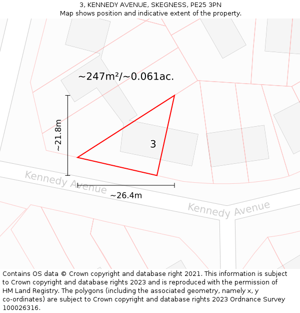 3, KENNEDY AVENUE, SKEGNESS, PE25 3PN: Plot and title map