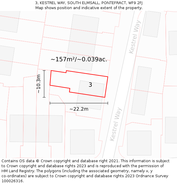 3, KESTREL WAY, SOUTH ELMSALL, PONTEFRACT, WF9 2FJ: Plot and title map