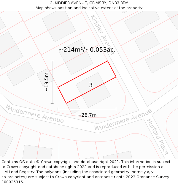 3, KIDDIER AVENUE, GRIMSBY, DN33 3DA: Plot and title map