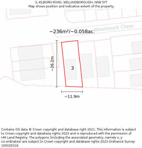 3, KILBORN ROAD, WELLINGBOROUGH, NN8 5YT: Plot and title map