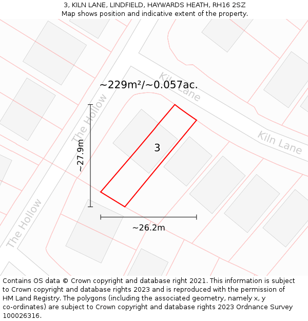 3, KILN LANE, LINDFIELD, HAYWARDS HEATH, RH16 2SZ: Plot and title map