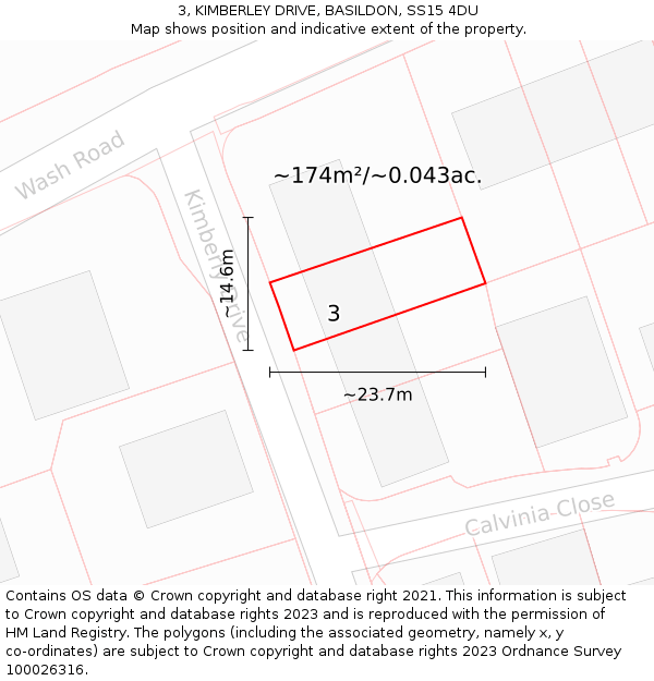 3, KIMBERLEY DRIVE, BASILDON, SS15 4DU: Plot and title map