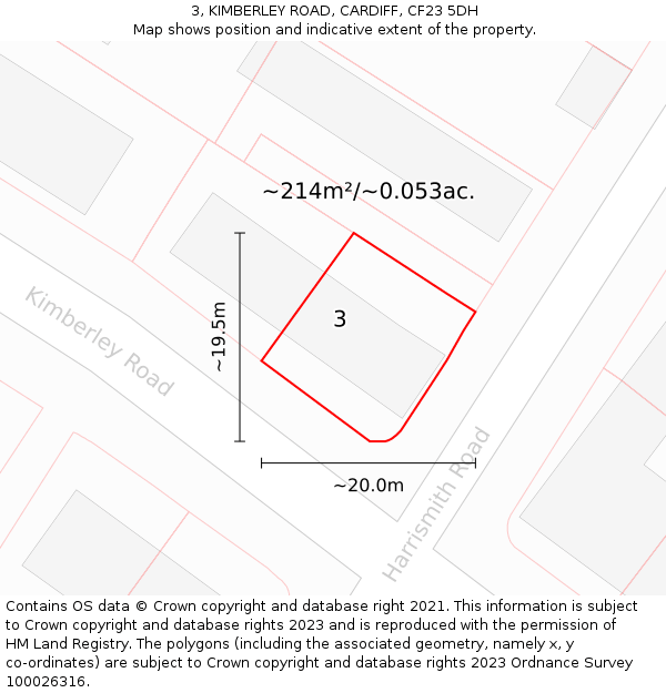 3, KIMBERLEY ROAD, CARDIFF, CF23 5DH: Plot and title map