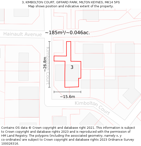 3, KIMBOLTON COURT, GIFFARD PARK, MILTON KEYNES, MK14 5PS: Plot and title map