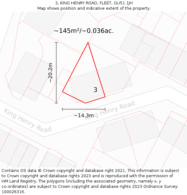 3, KING HENRY ROAD, FLEET, GU51 1JH: Plot and title map