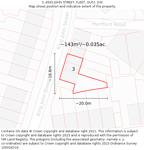 3, KING JOHN STREET, FLEET, GU51 1HX: Plot and title map