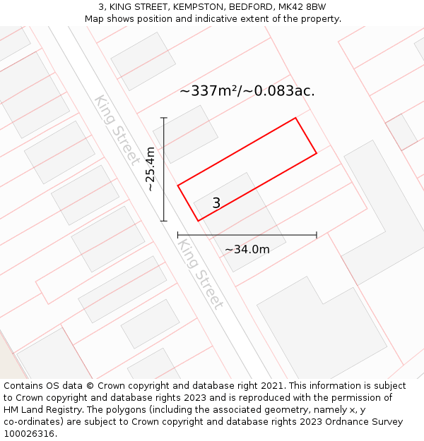 3, KING STREET, KEMPSTON, BEDFORD, MK42 8BW: Plot and title map