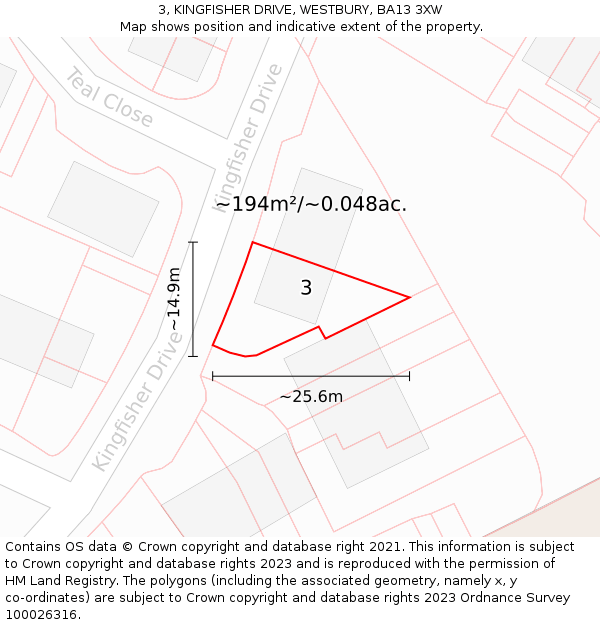3, KINGFISHER DRIVE, WESTBURY, BA13 3XW: Plot and title map
