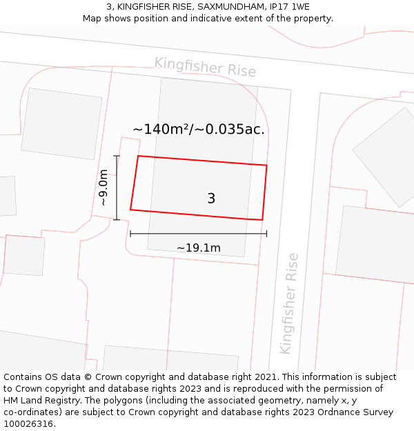 3, KINGFISHER RISE, SAXMUNDHAM, IP17 1WE: Plot and title map