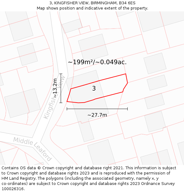 3, KINGFISHER VIEW, BIRMINGHAM, B34 6ES: Plot and title map