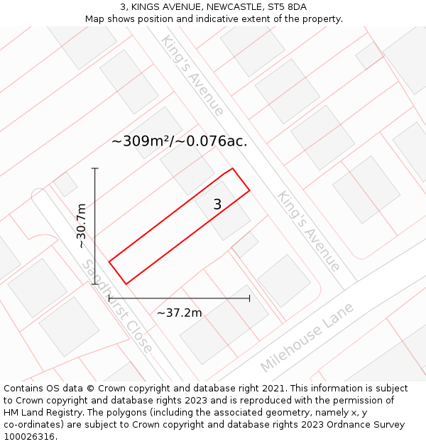 3, KINGS AVENUE, NEWCASTLE, ST5 8DA: Plot and title map