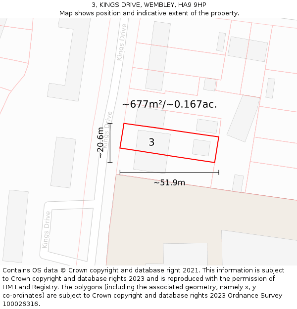 3, KINGS DRIVE, WEMBLEY, HA9 9HP: Plot and title map