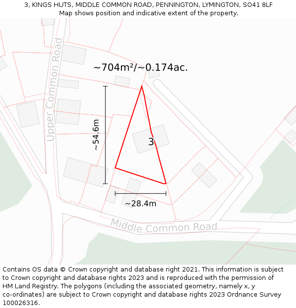 3, KINGS HUTS, MIDDLE COMMON ROAD, PENNINGTON, LYMINGTON, SO41 8LF: Plot and title map