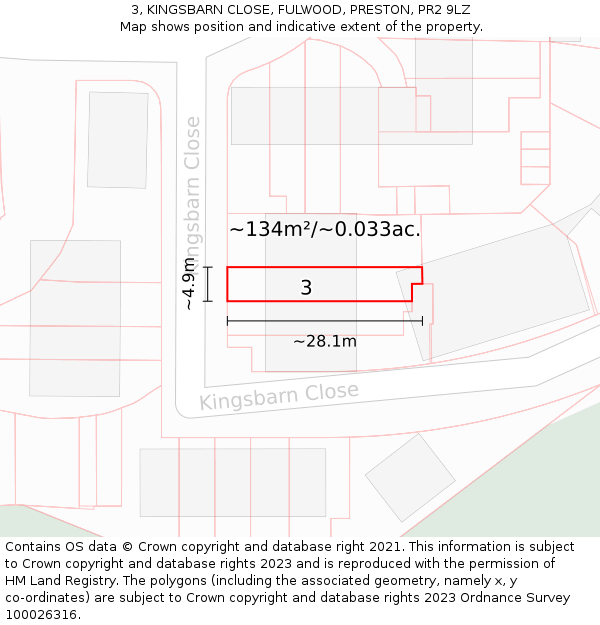 3, KINGSBARN CLOSE, FULWOOD, PRESTON, PR2 9LZ: Plot and title map