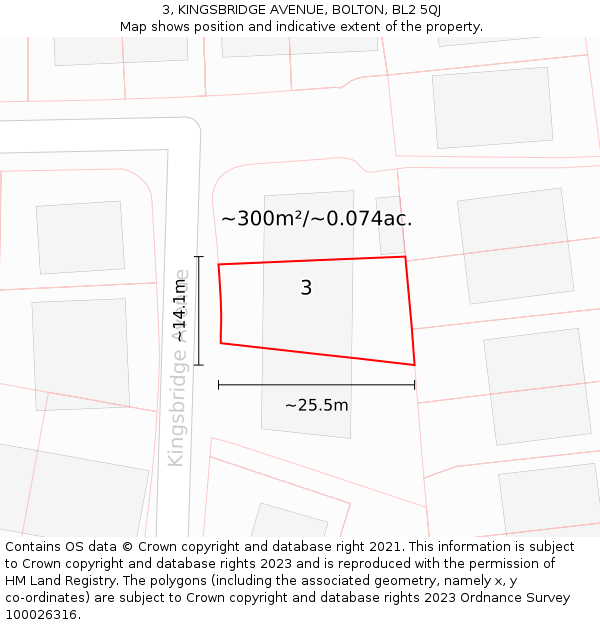 3, KINGSBRIDGE AVENUE, BOLTON, BL2 5QJ: Plot and title map